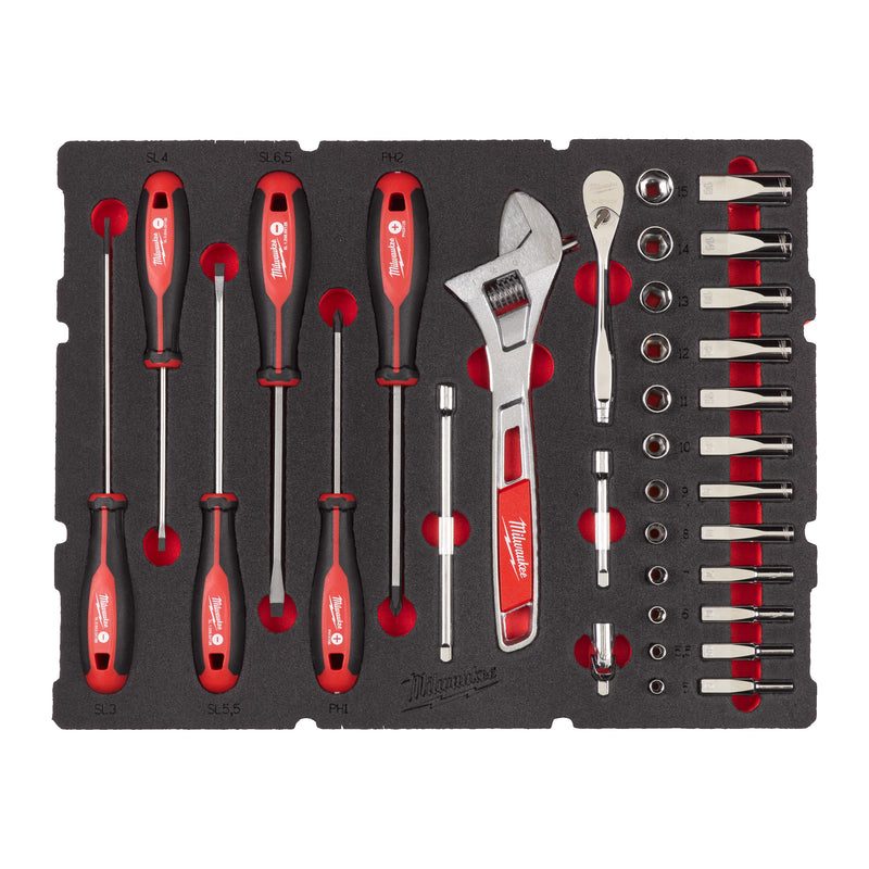 1/4" Ratchet,  Socket, Screwdriver and Wrench Set Packout Foam Insert -35pcs