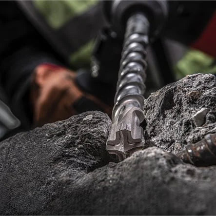 Drill bit embedded in a rock