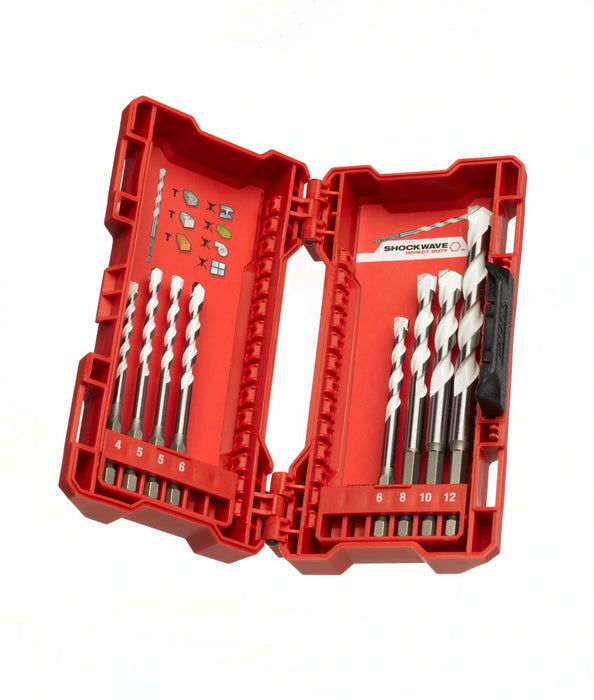 Red drill bit set in a case 