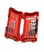 Red drill bit set in a case 