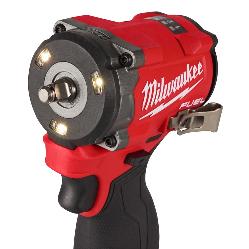 Red Milwaukee tool with a black component on a white background