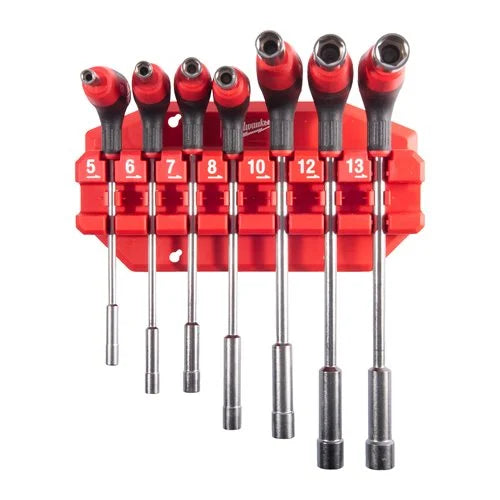 Milwaukee 7 piece nut driver comfort grip set with rack showing full tool sizes