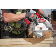 Milwaukee M18 FORGE 6.0Ah battery powering M18 circular saw on site