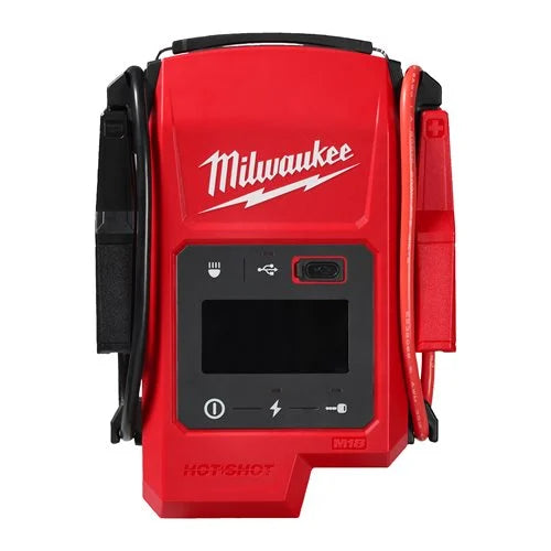 Milwaukee M18 Jump Starter JS2000-0 front view showing clamps and digital display
