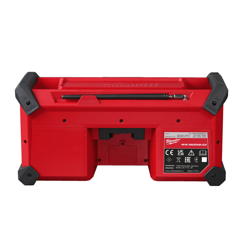 Milwaukee M18 jobsite radio rear view and control panel